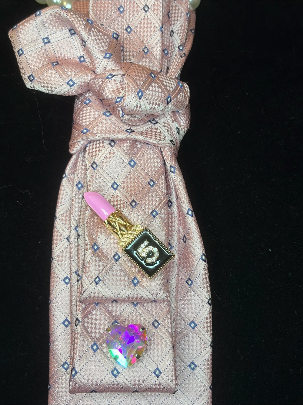 Michael Kors Purple and Gray Floral Tie with Pink Ribbon Pin